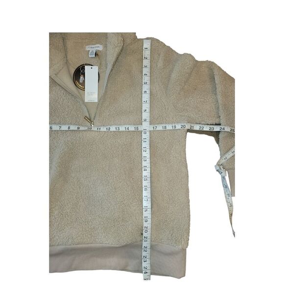 NWT Calvin Klein Beige Tan Fleece 1/2 Zip Pullover M - Picture 5 of 12